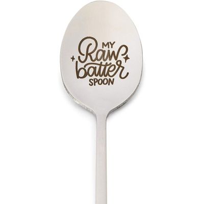 Okuna Outpost Engraved Stainless Steel Spoon with Gift Box, My Raw Batter Spoon (7.8 In)
