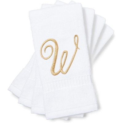 Monogrammed Fingertip Towels 11 x 18 in, White, Set of 4 Embroidered Letter N