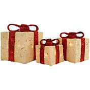 Northlight Set of 3 Cream with Red Bows Gift Boxes Outdoor Christmas Decorations 10"