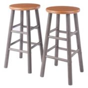 Winsome Huxton 2 Piece Solid Wood 24" Counter Stools, Gray Base and Teak Finish