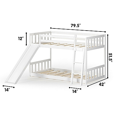 Slickblue Twin over Twin Bunk Wooden Low Bed with Slide Ladder for Kids. View a larger version of this product image.