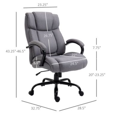 Vinsetto High Back Big and Tall Executive Office Chair 484lbs with Wide Seat, Computer Desk Chair with Linen Fabric, Adjustable Height, Swivel Wheels, Light Grey. View a larger version of this product image.