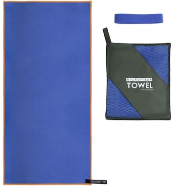PiccoCasa Quick Dry Microfiber Solid Beach Towel XL Sand-free Lightweight Absorbent Travel Towels 30 x 60 Inch with Clip- for Beach Swim Camping Yoga Sports Dark Blue. View a larger version of this product image.