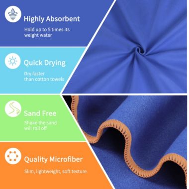 PiccoCasa Quick Dry Microfiber Solid Beach Towel XL Sand-free Lightweight Absorbent Travel Towels 30 x 60 Inch with Clip- for Beach Swim Camping Yoga Sports Dark Blue. View a larger version of this product image.