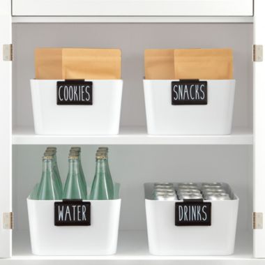Talented Kitchen Set of 8 Black Clip On Metal Label Holders for Storage Bins, 40 Preprinted White on Clear Pantry Labels for Baskets, Home Organization. View a larger version of this product image.