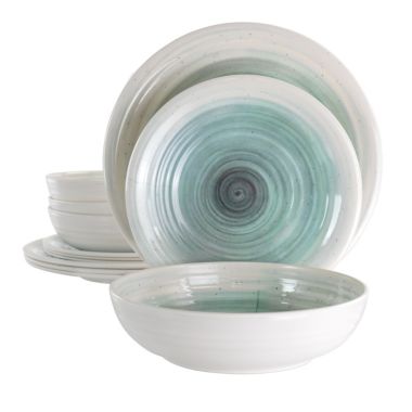 Elama Potters Wheel 12 Piece Lightweight Melamine Dinnerware Set in Light Blue. View a larger version of this product image.