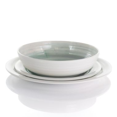 Elama Potters Wheel 12 Piece Lightweight Melamine Dinnerware Set in Light Blue. View a larger version of this product image.