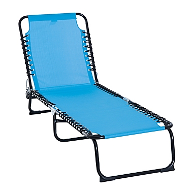 Outsunny Folding Chaise Lounge Chair Reclining Garden Sun Lounger with 4-Position Adjustable Backrest for Patio, Deck, and Poolside, Light Blue. View a larger version of this product image.