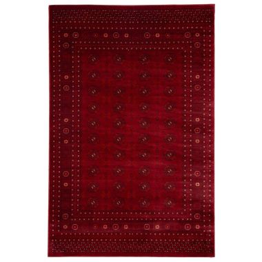 Chaudhary Living 8' x 10' Red and Black Geometric Rectangular Area Throw Rug. View a larger version of this product image.
