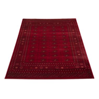 Chaudhary Living 8' x 10' Red and Black Geometric Rectangular Area Throw Rug. View a larger version of this product image.