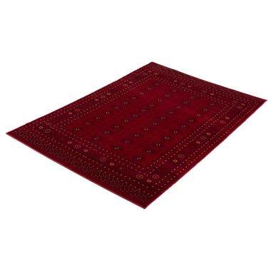 Chaudhary Living 8' x 10' Red and Black Geometric Rectangular Area Throw Rug. View a larger version of this product image.