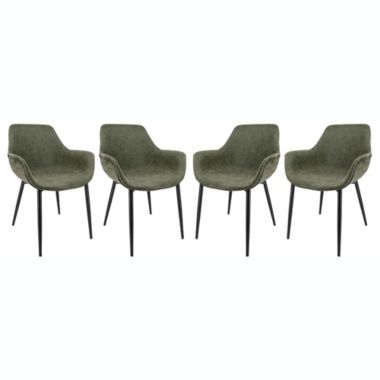 LeisureMod Markley Modern Leather Dining Arm Chair With Metal Legs Set of 4 - Olive Green. View a larger version of this product image.
