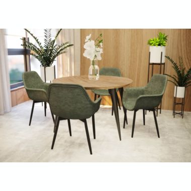 LeisureMod Markley Modern Leather Dining Arm Chair With Metal Legs Set of 4 - Olive Green. View a larger version of this product image.