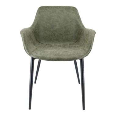 LeisureMod Markley Modern Leather Dining Arm Chair With Metal Legs Set of 4 - Olive Green. View a larger version of this product image.