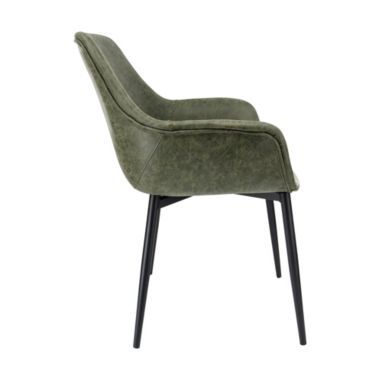 LeisureMod Markley Modern Leather Dining Arm Chair With Metal Legs Set of 4 - Olive Green. View a larger version of this product image.