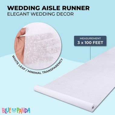 Blue Panda Wedding Aisle Runner - Essential Indoor and Outdoor Wedding Decoration, Dream Wedding Decor Supplies, Polyester Paper, White Leaf Imprint, 3 x 100 Feet. View a larger version of this product image.