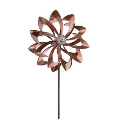 Plow & Hearth Solar LED Flower Garden Wind Spinner, in Copper. View a larger version of this product image.