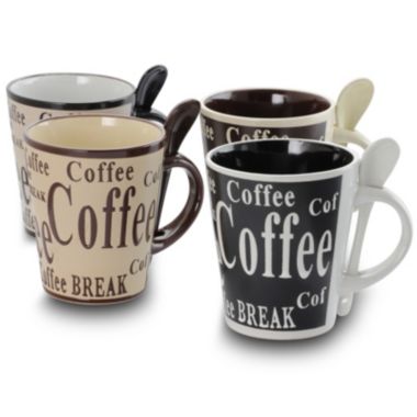 Gibson Bareggio 8 Piece 13 Ounce Coffee Mug with Spoon Set, Service for 4. View a larger version of this product image.