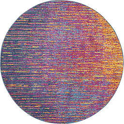 Passion PSN09 Navy/Light Blue Area Rug Colorful Contemporary Abstract By Nourison Multicolor 4' x ROUND