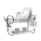 Alternate image 1 for Stainless Steel Chrome 2-Tier Dish Rack with Utensil Holder & Cutting Board Holder