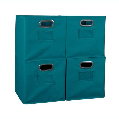 Niche Cubo Set of 4 Foldable Fabric Storage Bin with Built-in Chrome Handles - Teal. View a larger version of this product image.