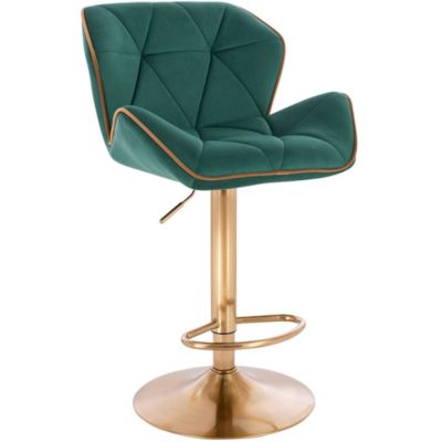 Modern Home Luxe Spyder Contemporary Adjustable Suede Barstool - Modern Comfortable Adjusting Height Counter/Bar Stool (Gold Base, Green/Gold Piping)