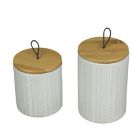 Alternate image 0 for Things2Die4 Set of 2 White Ceramic Jars With Wood Lids Decorative Kitchen Counter Canisters