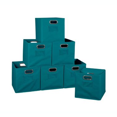 Niche Cubo Set of 12 Foldable Fabric Storage Bin with Built-in Chrome Handles - Teal. View a larger version of this product image.
