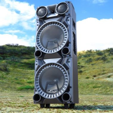 beFree Sound Rechargeable Bluetooth 12inch Double Subwoofer Portable Party Speaker with Dual Layer Reactive Party Lights, USB, SD and AUX Inputs with FM Radio. View a larger version of this product image.