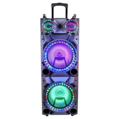 beFree Sound Rechargeable Bluetooth 12inch Double Subwoofer Portable Party Speaker with Dual Layer Reactive Party Lights, USB, SD and AUX Inputs with FM Radio. View a larger version of this product image.