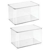 mDesign Stackable Closet Storage Bin Box with Lid, 2 Pack - Clear