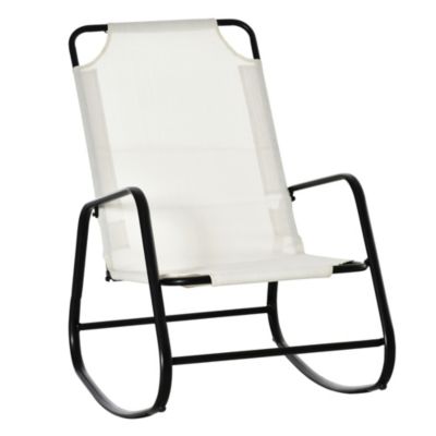 Outsunny Garden Rocking Chair, Outdoor Indoor Sling Fabric Rocker for Patio, Balcony, Porch, Cream White