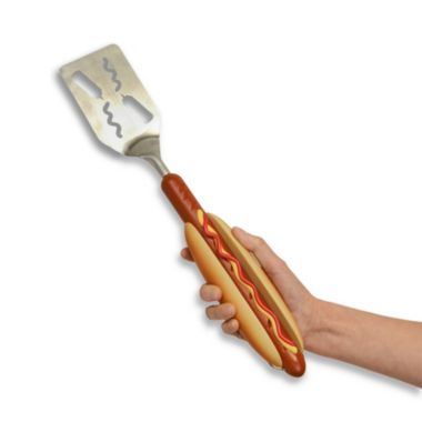 G.E.I. Hot Dog BBQ Spatula - Stainless Steel Grilling Tool, Novelty Slotted Turner, 1pc. View a larger version of this product image.