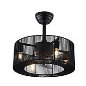 Stock Preferred 18" Rustic Chandelier Ceiling Fan Caged Lamp Light Fixture w/ Remote in Metal Black