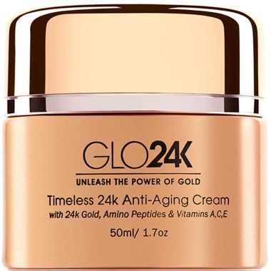 GLO24K Timeless Age-Defying Cream with 24k Gold, Retinol, Peptides, and Vitamins A,C,E Restore and Revive your Skin. View a larger version of this product image.