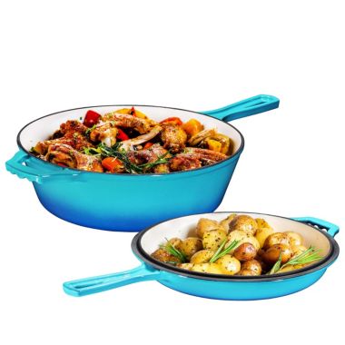 Bruntmor Enameled 2-In-1 Cast Iron Multi-Cooker ‚Heavy Duty Skillet and Lid Set, Versatile Non-Stick Kitchen Cookware, Use As Dutch Oven Or Frying Pan, 3 Quart, Caribbean. View a larger version of this product image.