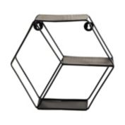 Nearly Natural Modern Decorative 10" Hexagon Wall Shelf, Black Matte