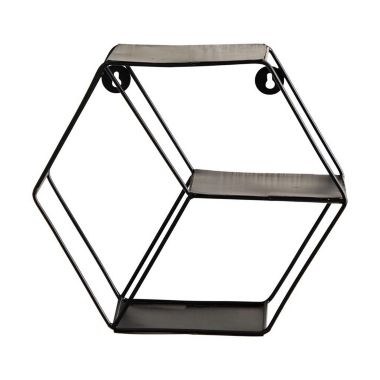 Nearly Natural Modern Decorative 10" Hexagon Wall Shelf, Black Matte. View a larger version of this product image.