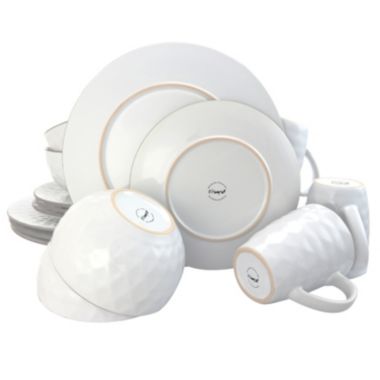 Elama's Luxurious Medici Pearl 16 Piece Dinnerware Set in Slate and Stone Pearl with Setting for 4. View a larger version of this product image.