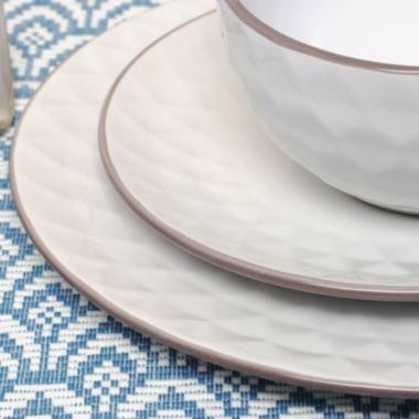 Elama's Luxurious Medici Pearl 16 Piece Dinnerware Set in Slate and Stone Pearl with Setting for 4. View a larger version of this product image.