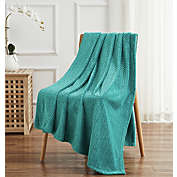 Kate Aurora Ultra Soft & Plush Herringbone Fleece Throw Blanket Covers - Deep Turquoise