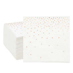 Blue Panda Rose Gold Foil Paper Cocktail Napkins for Party, Polka Dot Confetti (5x5 In,100 Pack)