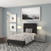 Flash Furniture Roxbury Twin Size Tufted Upholstered Platform Bed in Black Fabric