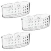 mDesign Suction Shower Caddy Storage Basket - Soap/Sponge Holder, 3 Pack - Clear