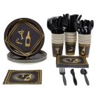Alternate image 0 for Blue Panda 144 Piece 1920s Party Decorations, Murder Mystery Dinnerware Set with Paper Plates, Cups, Napkins Cutlery (Serves 24)