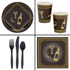 Alternate image 3 for Blue Panda 144 Piece 1920s Party Decorations, Murder Mystery Dinnerware Set with Paper Plates, Cups, Napkins Cutlery (Serves 24)