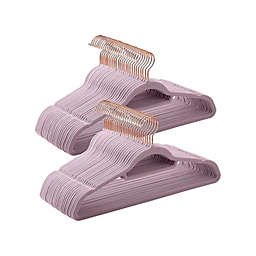 SONGMICS Velvet Hangers, Set of 50 Clothes Hanger with Rose Gold Swivel Hook, Non-Slip, and Space-Saving, 0.2-Inch Thick, 17.1-Inch Long for Coat, Shirt, Dress, Pants, Tie, Pale Purple