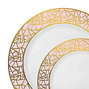 Smarty Had A Party White with Pink and Gold Mosaic Rim Round Plastic Dinnerware Value Set (120 Dinner Plates + 120 Salad Plates)