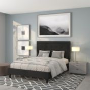 Flash Furniture Roxbury Queen Size Tufted Upholstered Platform Bed in Black Fabric