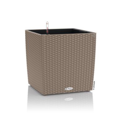 Lechuza USA 16" Sand Brown All In One Cube Wicker Planter. View a larger version of this product image.